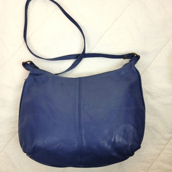 Toni Vintage Navy Leather Cross Body Shoulder Bag 80s Unique Festival Boho Glam - Picture 8 of 11